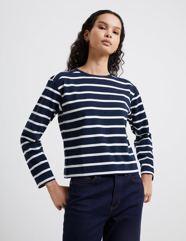 Fcuk Rallie Stripe Slash Neck Top Stripe Marine/White
