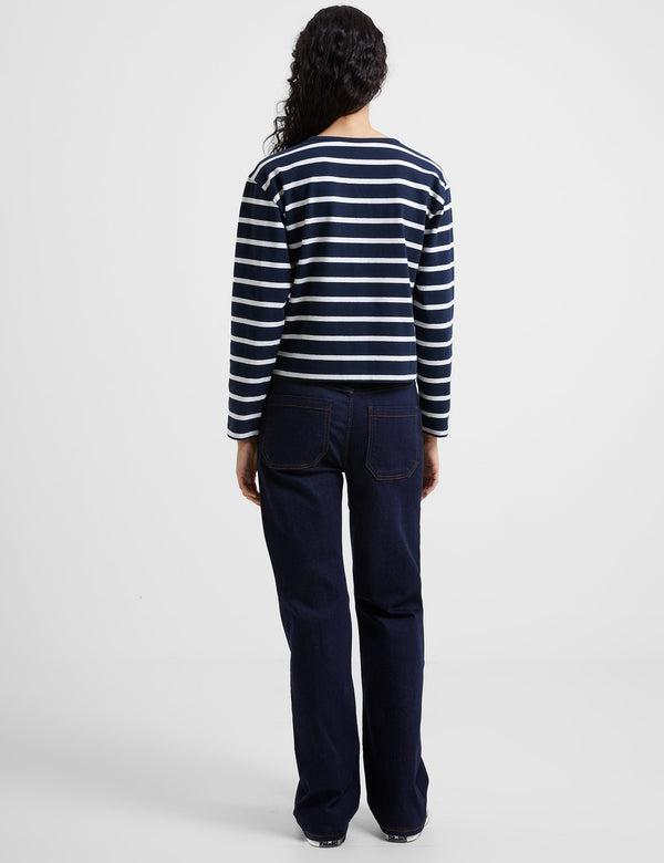 Fcuk Rallie Stripe Slash Neck Top Stripe Marine/White