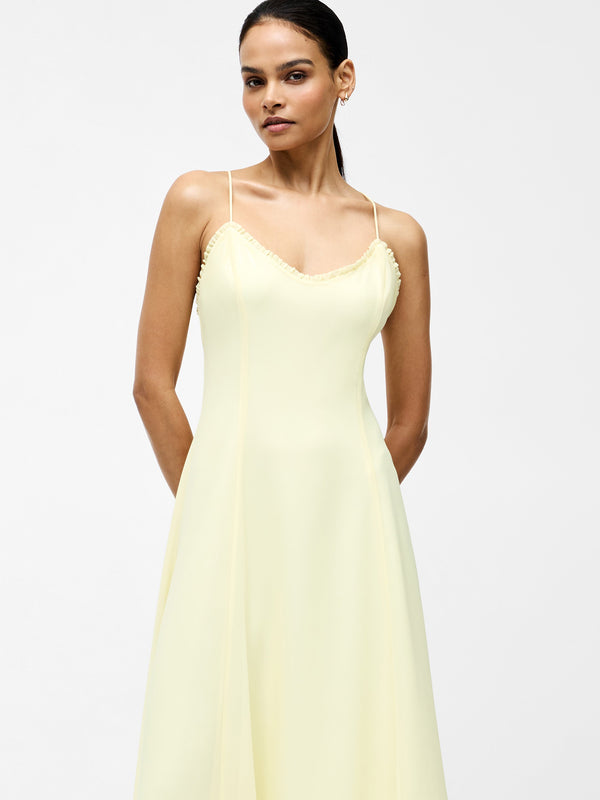 Fcuk Raya Chiffon Ruffle Neck Midi Dress Cornsilk Yellow