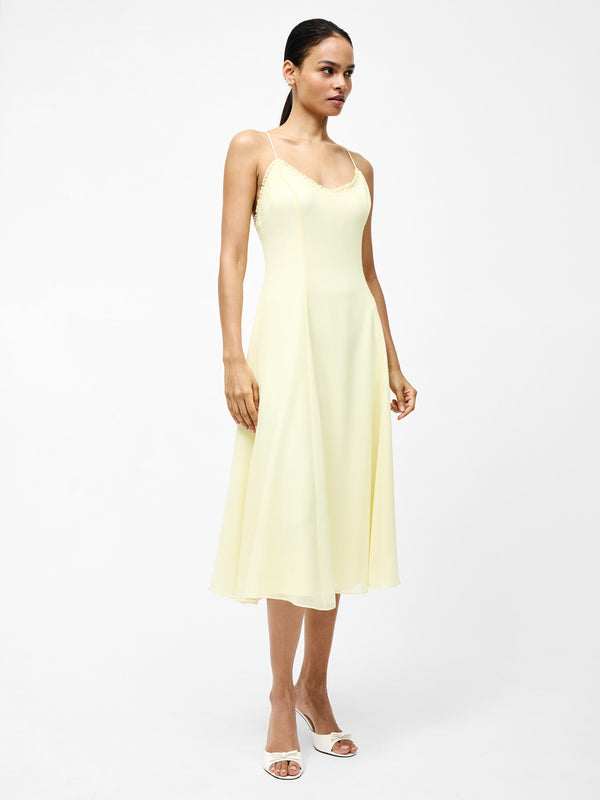 Fcuk Raya Chiffon Ruffle Neck Midi Dress Cornsilk Yellow