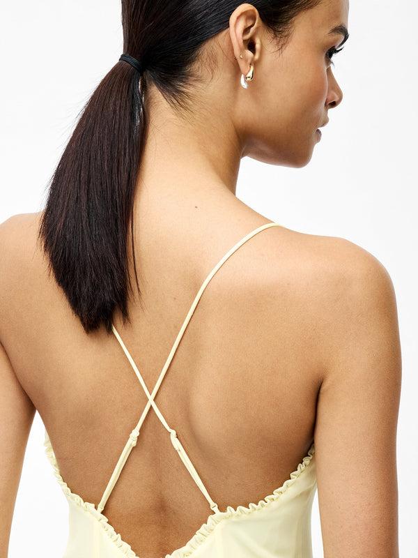 Fcuk Raya Chiffon Ruffle Neck Midi Dress Cornsilk Yellow