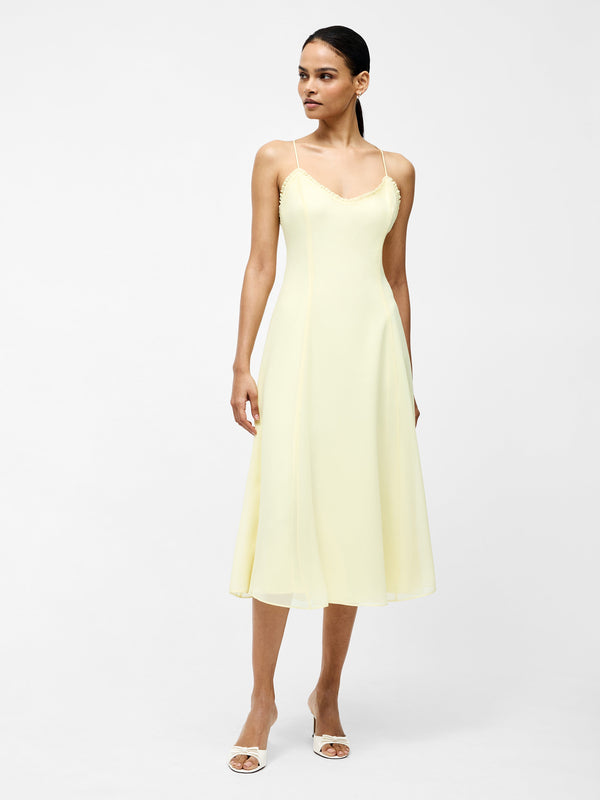 fcuk Raya Chiffon Ruffle Neck Midi Dress Cornsilk Yellow