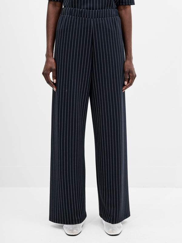 Fcuk Regina Jersey Pinstripe Wide Leg Trousers Navy White