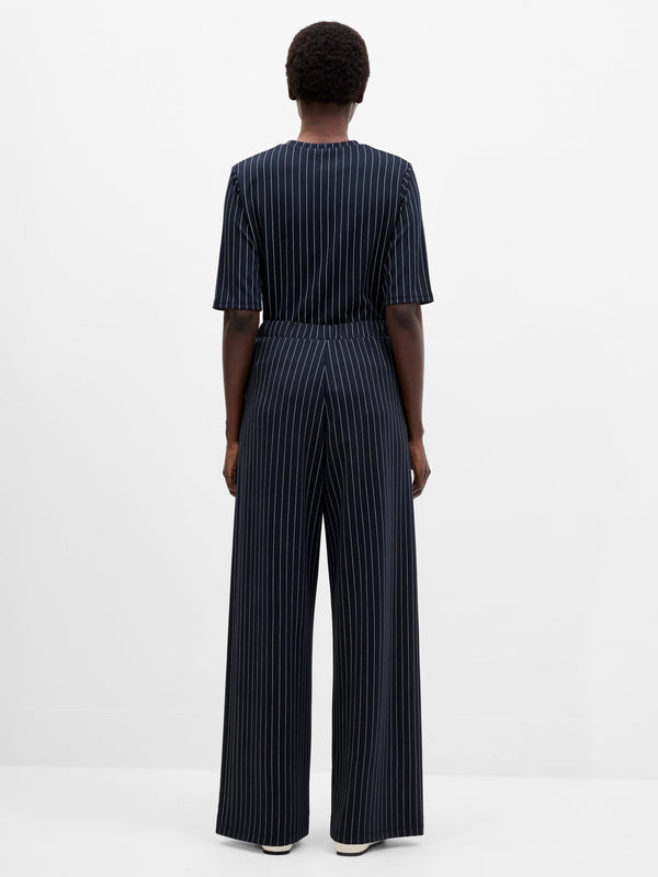 Fcuk Regina Jersey Pinstripe Wide Leg Trousers Navy White