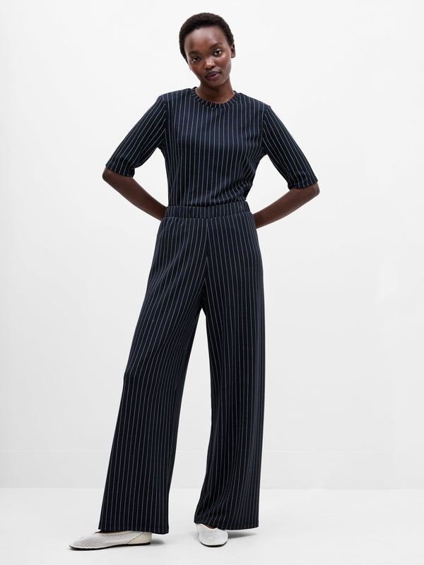 fcuk Regina Jersey Pinstripe Wide Leg Trousers Navy White