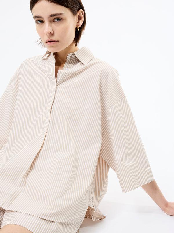 Fcuk Rhodes Poplin Stripe Popover Shirt Incense/Porcelain Cr