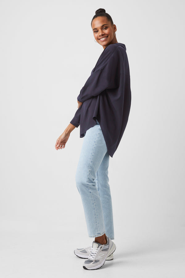 Fcuk Rhodes Recycled Crepe Popover Shirt Utility Blue