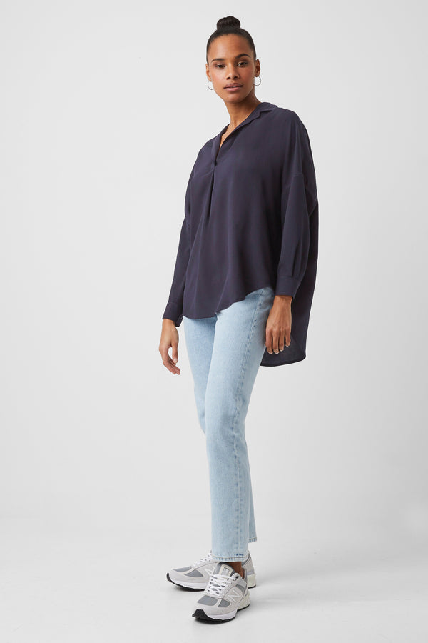 Fcuk Rhodes Recycled Crepe Popover Shirt Utility Blue