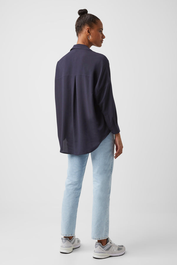 Fcuk Rhodes Recycled Crepe Popover Shirt Utility Blue