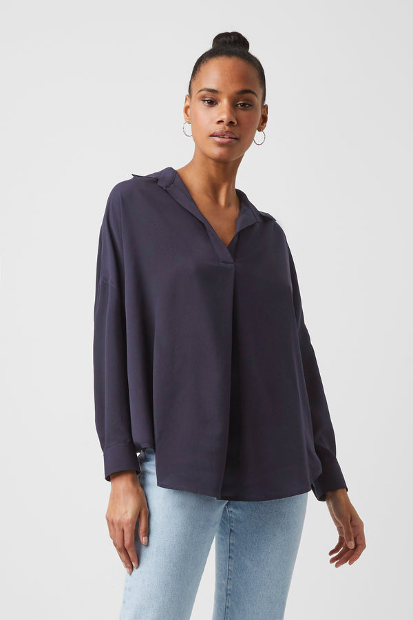 fcuk Rhodes Recycled Crepe Popover Shirt Utility Blue