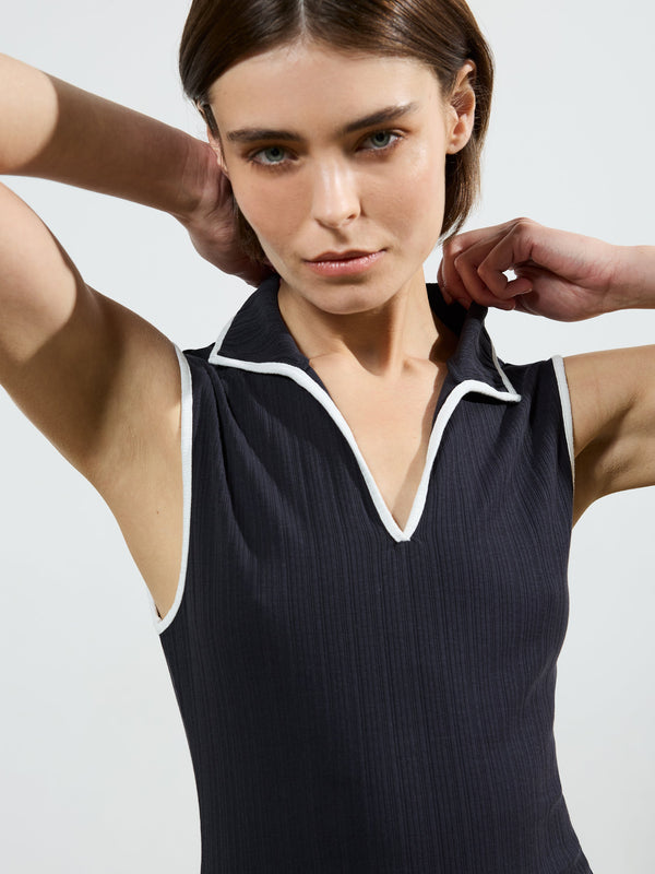 Fcuk Sasia Rib Binding Collared Midi Dress Navy/White