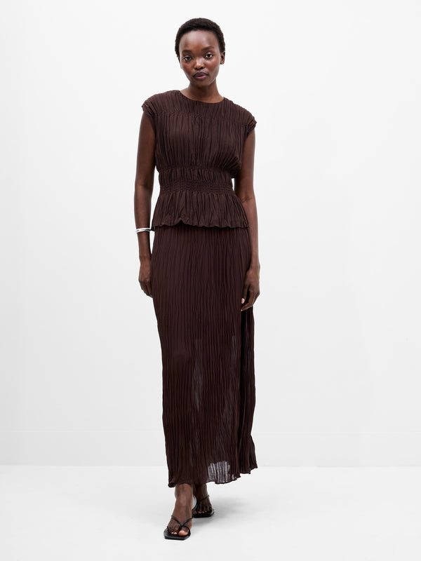 Fcuk Saylor Pleated Georgette Sleeveless Top Bitter Chocolate