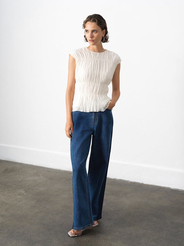 Fcuk Saylor Pleated Georgette Sleeveless Top Porcelain Cream