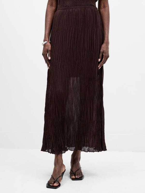 Fcuk Saylor Pleated Overlay Maxi Skirt Bitter Chocolate