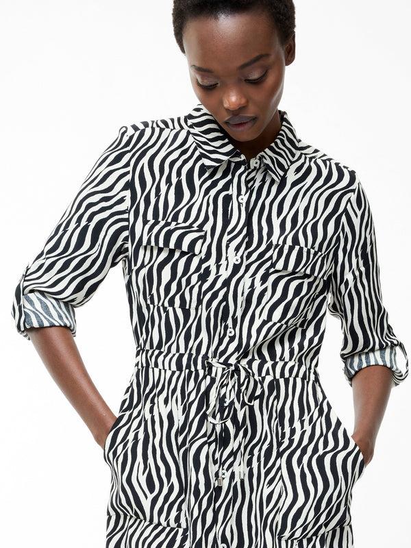 Fcuk Seine Zebra Tie Shirt Dress Black/Classic Cream