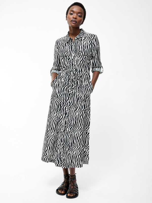 fcuk Seine Zebra Tie Shirt Dress Black/Classic Cream