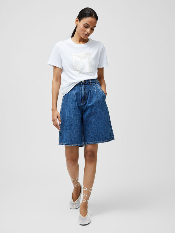 Fcuk Sequin Jersey Short Sleeve T-Shirt Linen White