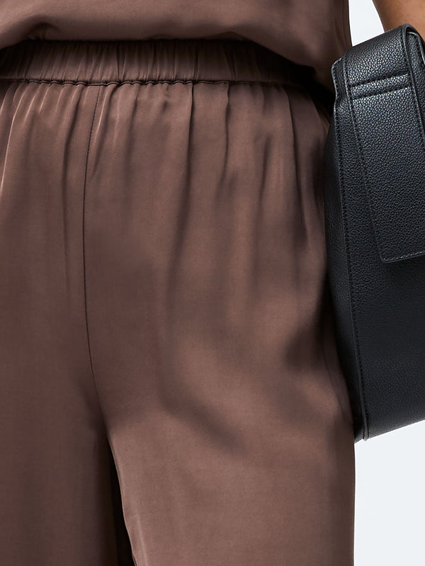 Fcuk Sera Eco Satin Elasticated Wide Leg Trousers Walnut Brown