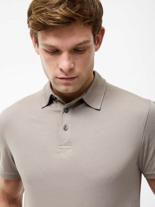 Fcuk Short Sleeve Interlock Knit Button Polo Shirt Taupe
