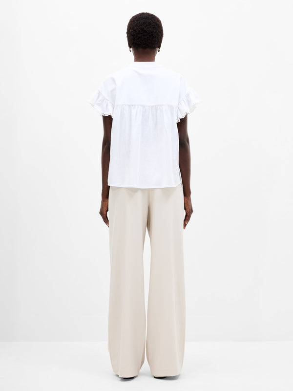 Fcuk Sindey Cotton Half Placket Trim Detail Shirt Linen White