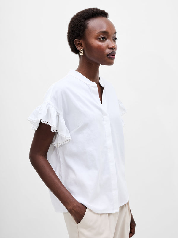 fcuk Sindey Cotton Half Placket Trim Detail Shirt Linen White
