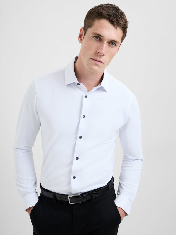 fcuk Slim Fit Contrast Detail Long Sleeve Shirt White