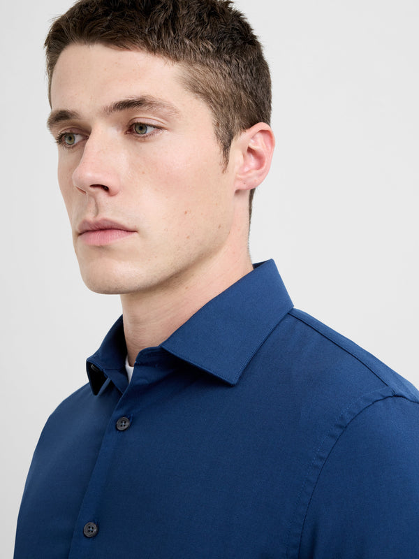 Fcuk Slim Fit Wool Blend Long Sleeve Shirt Midnight Blue