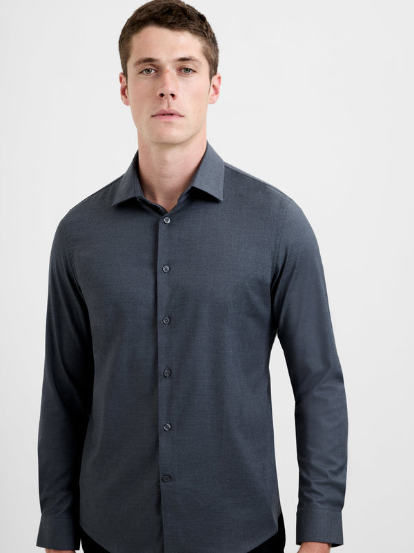 Fcuk Slim Fit Wool Blend Long Sleeve Shirt Steel Melange