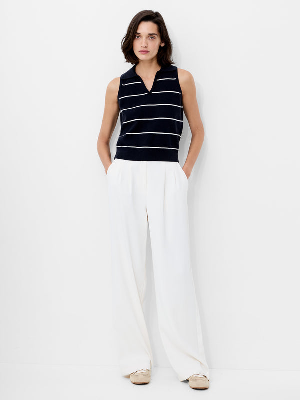 Fcuk Sloane Knit Collared Sleeveless Top Marine/Porcelain Crm