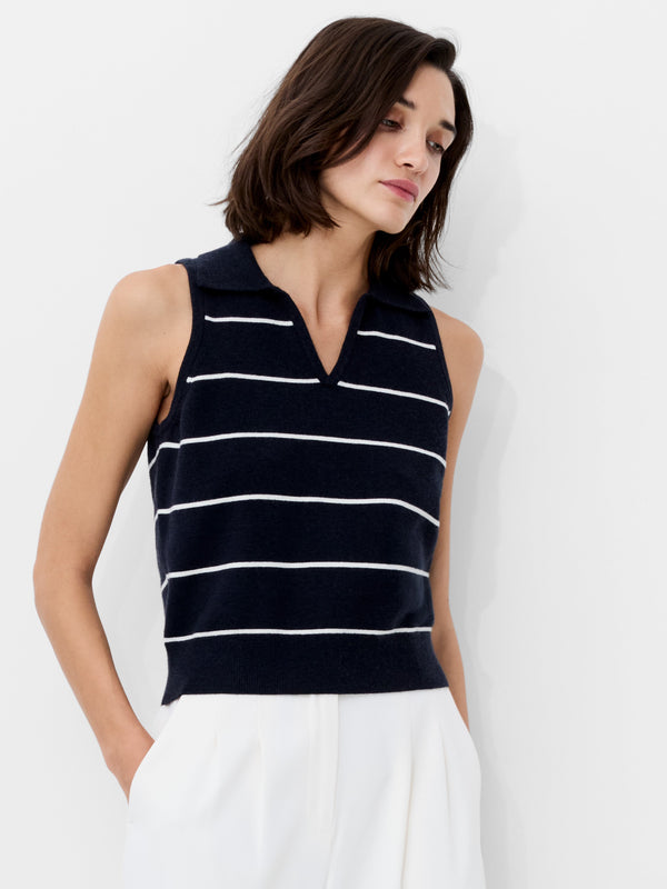 Fcuk Sloane Knit Collared Sleeveless Top Marine/Porcelain Crm