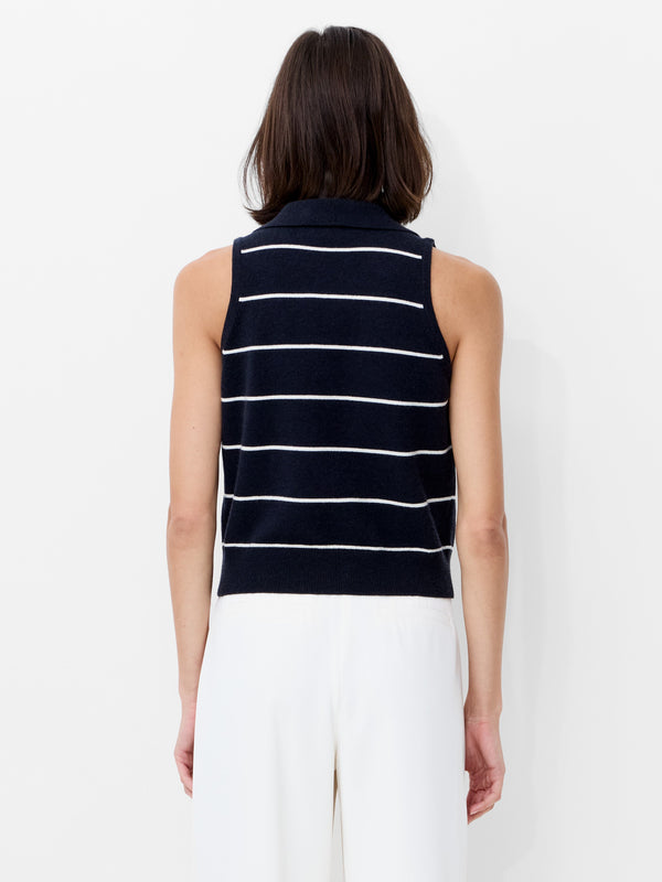 Fcuk Sloane Knit Collared Sleeveless Top Marine/Porcelain Crm