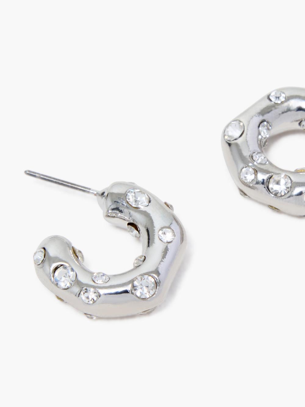 Fcuk Small Crystal Hammered Half Hoop Earrings Rhodium