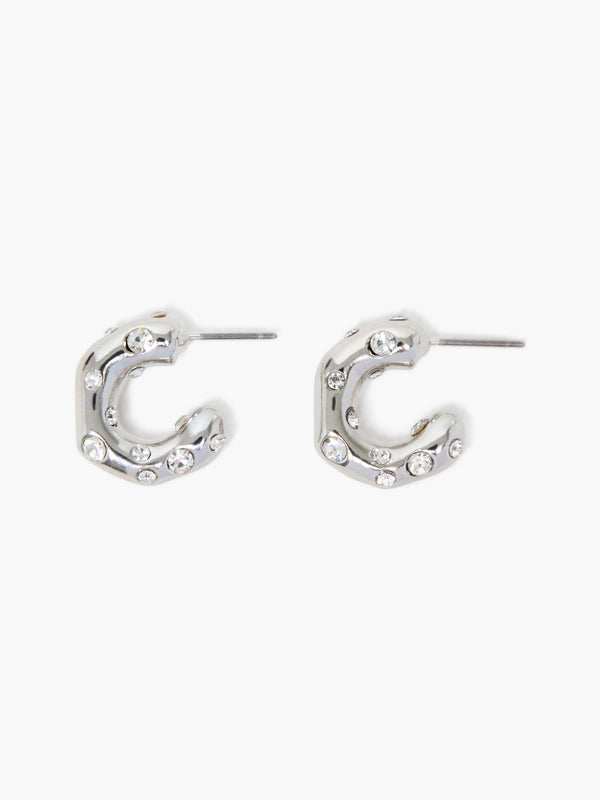 fcuk Small Crystal Hammered Half Hoop Earrings Rhodium