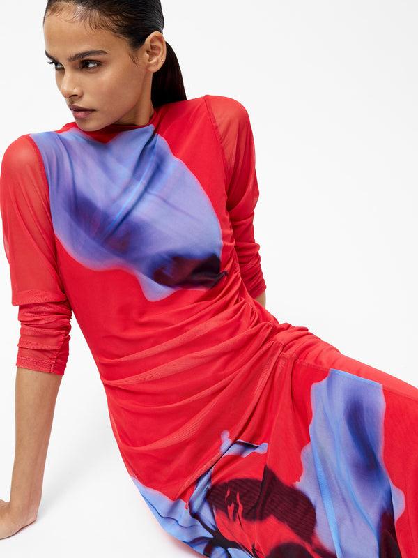 Fcuk Smokey Placement Long Sleeve Floral Dress Red Multi