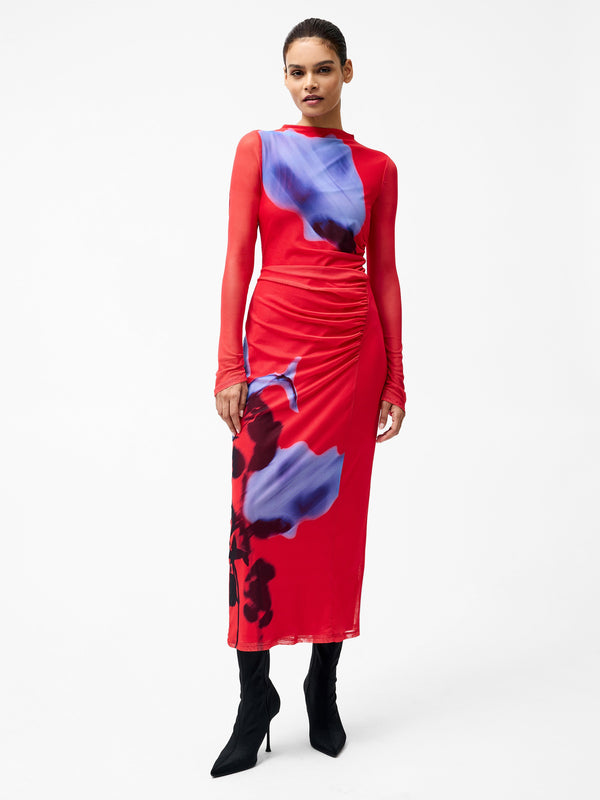 Fcuk Smokey Placement Long Sleeve Floral Dress Red Multi