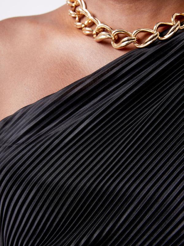 Fcuk Talitha Plisse One Shoulder Maxi Dress Blackout