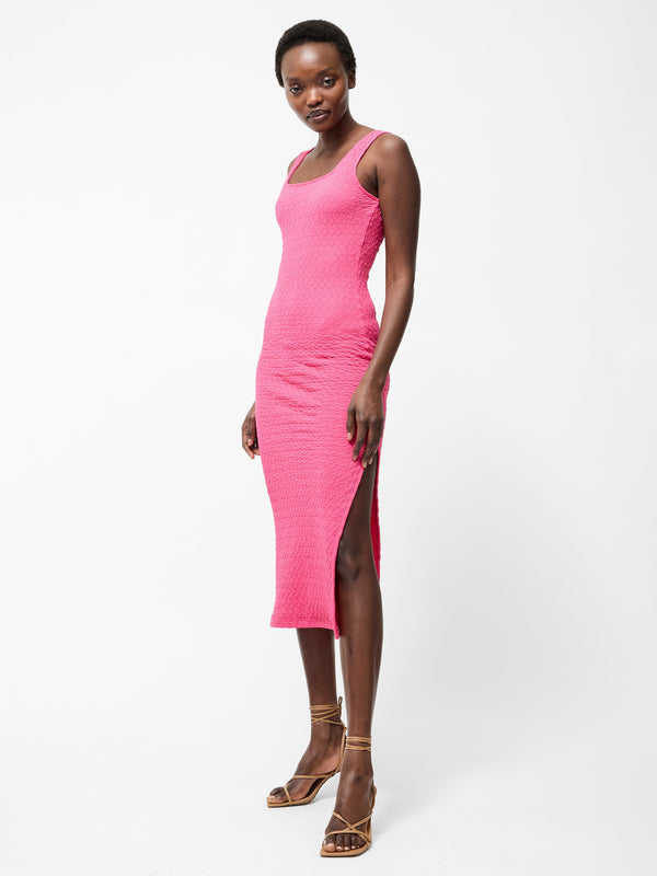 Fcuk Textured Square Neck Maxi Dress Raspberry Sorbet