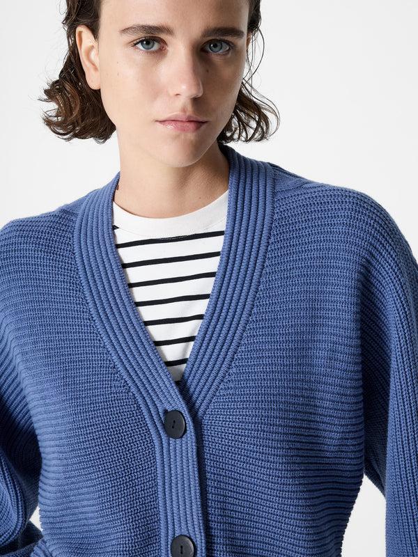 Fcuk Tonia Knit V Neck Cable Sleeve Cardigan Slate Blue