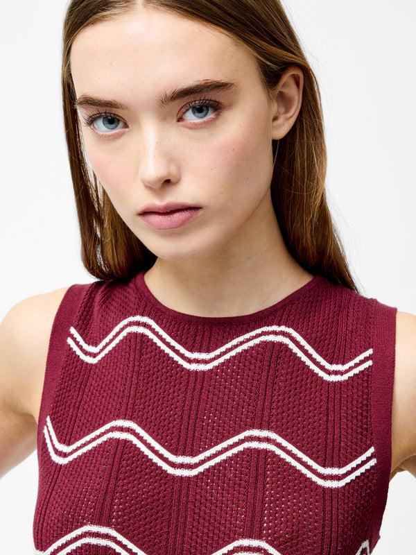 Fcuk Trudy Crochet Sleeveless Top Summer Burgundy/Summ