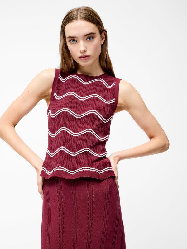 Fcuk Trudy Crochet Sleeveless Top Summer Burgundy/Summ