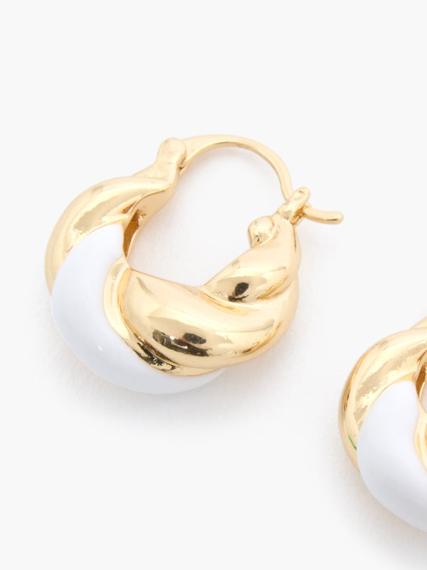 Fcuk Two Tone Twisted Huggie Hoop Earrings White/Gold
