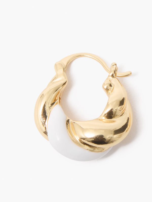 Fcuk Two Tone Twisted Huggie Hoop Earrings White/Gold