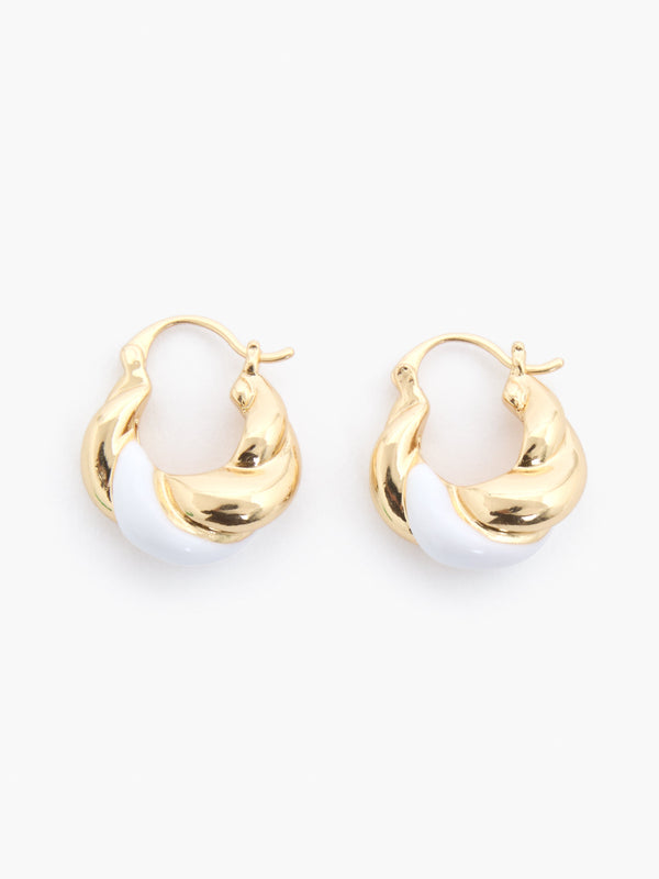 fcuk Two Tone Twisted Huggie Hoop Earrings White/Gold
