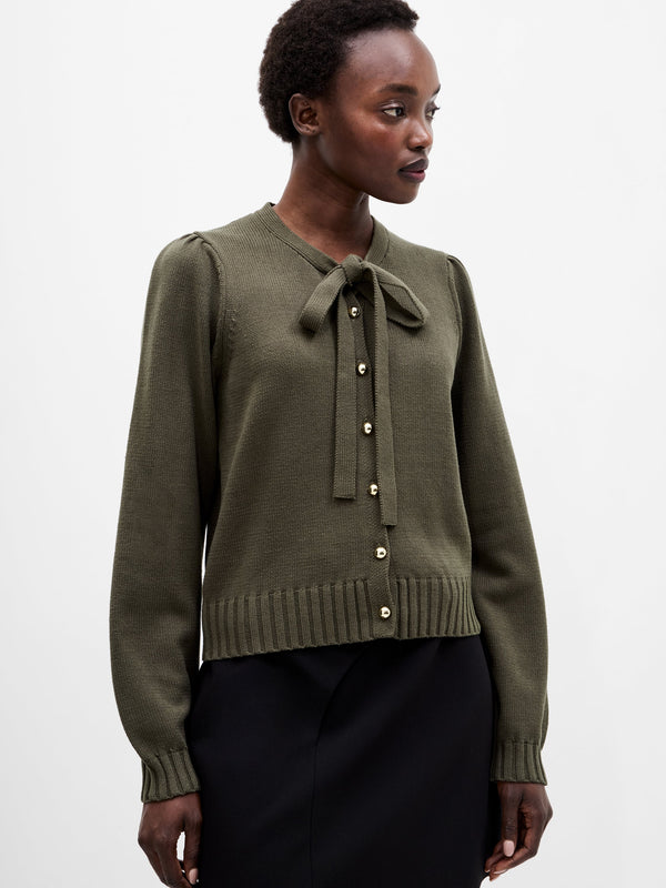 fcuk Varli Long Sleeve Tie Neck Cardigan Khaki Green