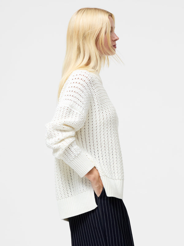 Fcuk Varli Mock Neck Open Stitch Jumper Arctic White