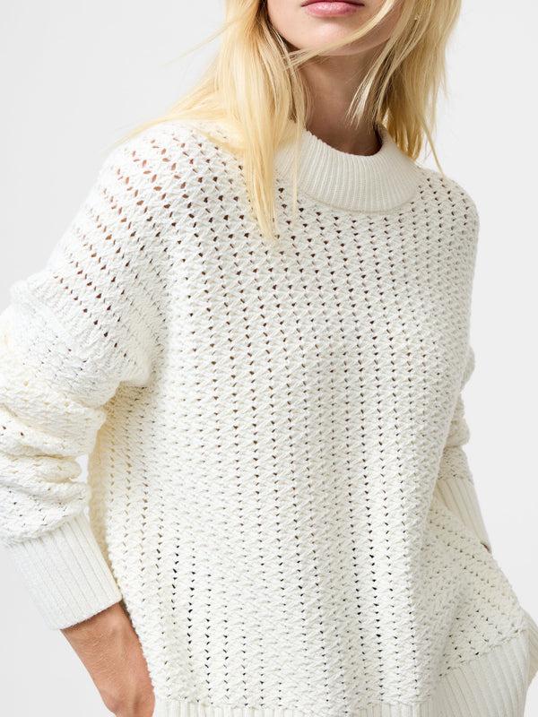 Fcuk Varli Mock Neck Open Stitch Jumper Arctic White