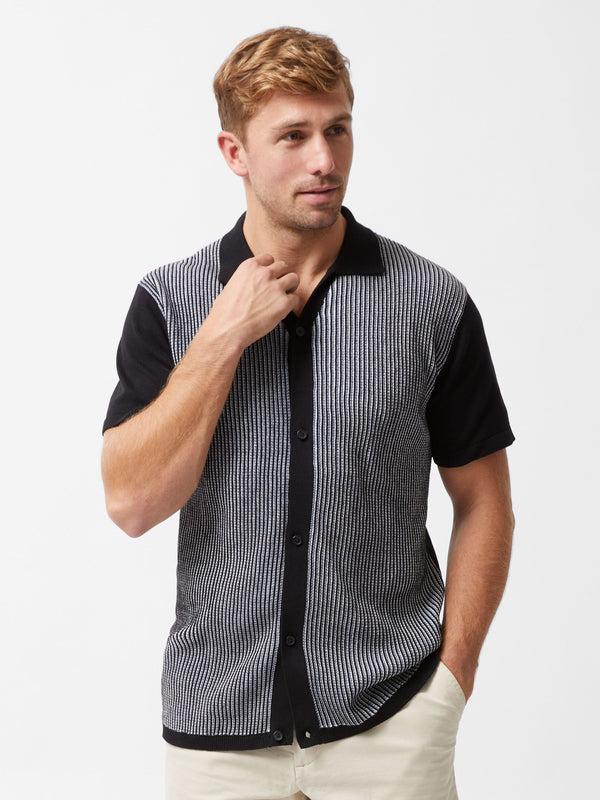 Fcuk Vertical Striped Button Through Shirt Navy/Ecru