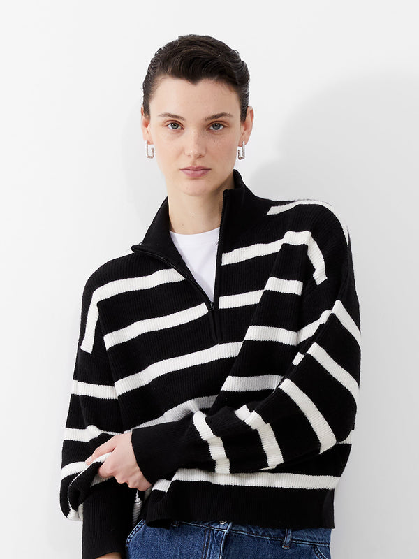 fcuk Vhari Recycled Stripe Half Zip Jumper Black/Winter White