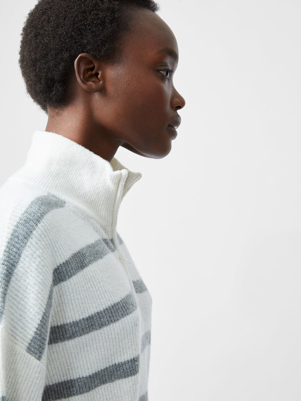 Fcuk Vhari Recycled Stripe Half Zip Jumper Su White/Mid Grey Me