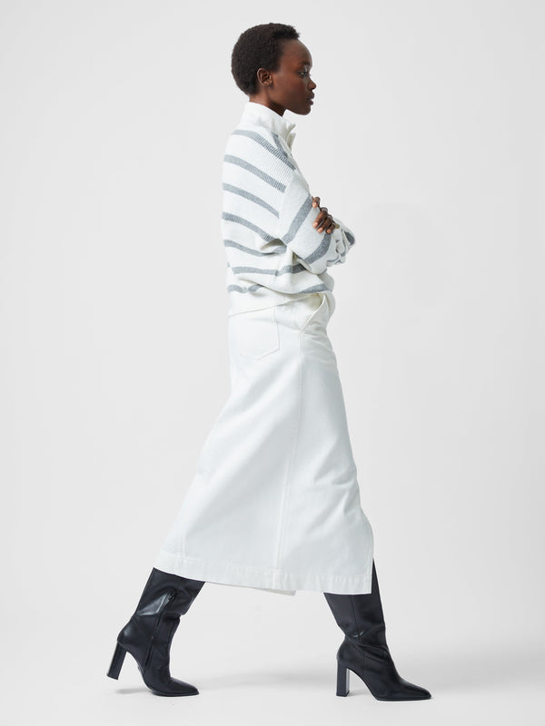 Fcuk Vhari Recycled Stripe Half Zip Jumper Su White/Mid Grey Me